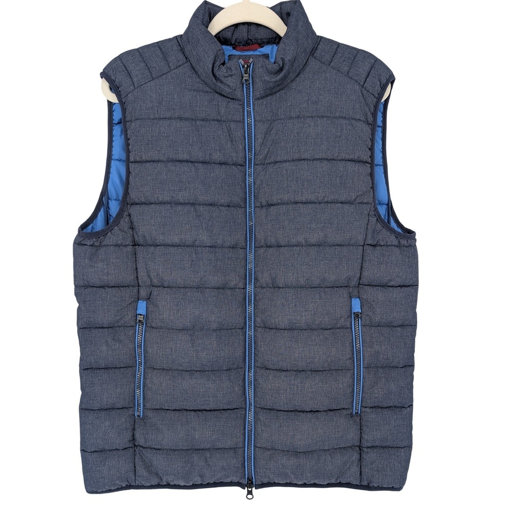 UNTUCKit Thierry Puffer Vest Mens Medium Navy Blue Quilted Full Zip Utility Prep